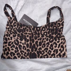 Pretty Little Thing Brown‎ Leopard Print Crop Top Sz 6